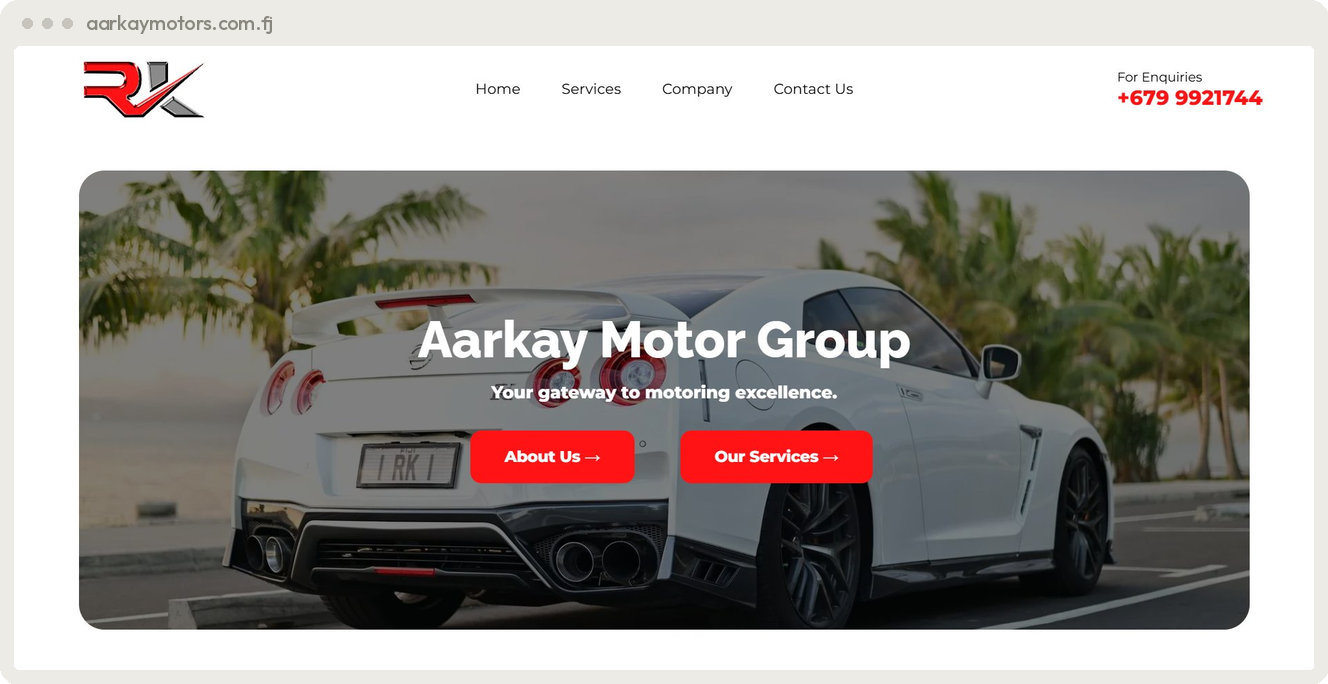 Aarkay Motors Fiji car dealership website built by SpiderWebs Fiji