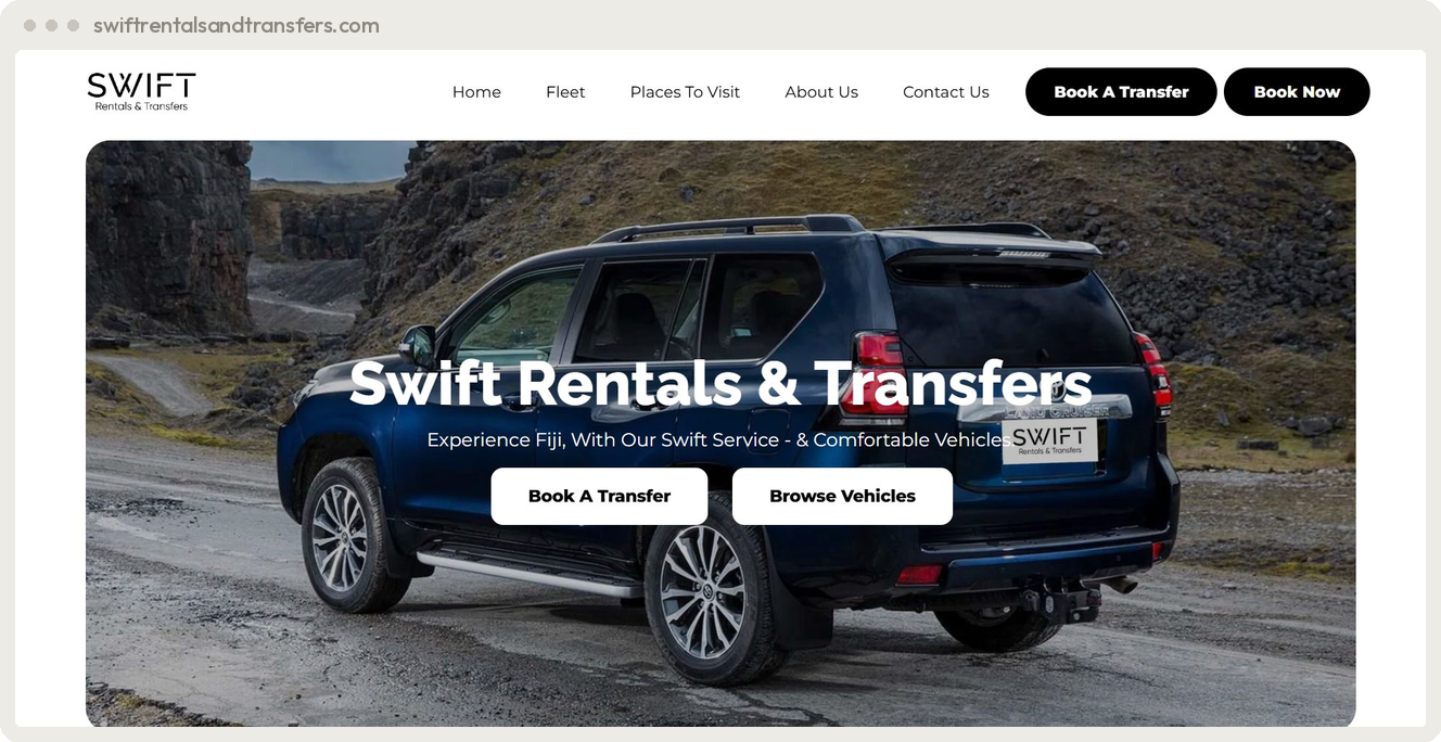 Swift Rentals & Transfers Fiji vehicle rental and airport transfer website built by SpiderWebs Fiji