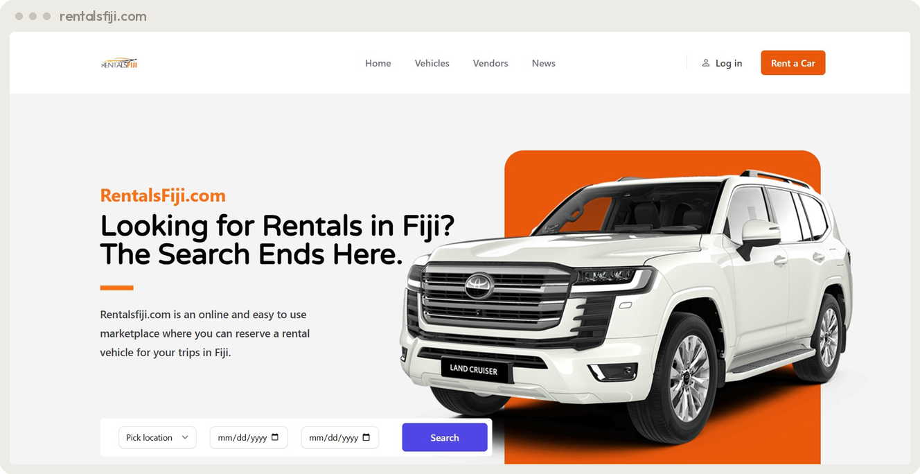 RentalsFiji multi-vendor car rental marketplace built by SpiderWebs Fiji