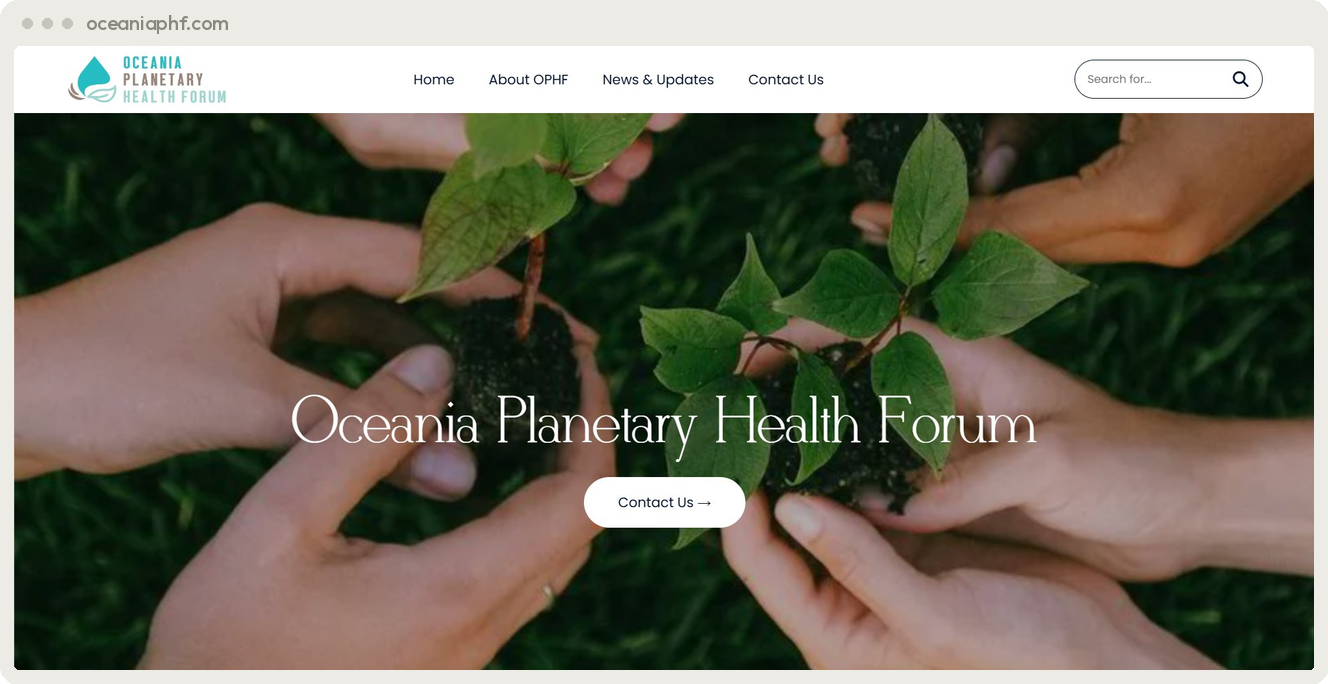 Oceania Planetary Health Forum institutional website built by SpiderWebs Fiji