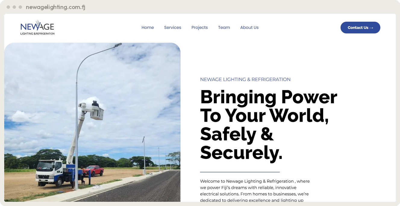 Newage Lighting & Refrigeration Fiji corporate website built by SpiderWebs Fiji