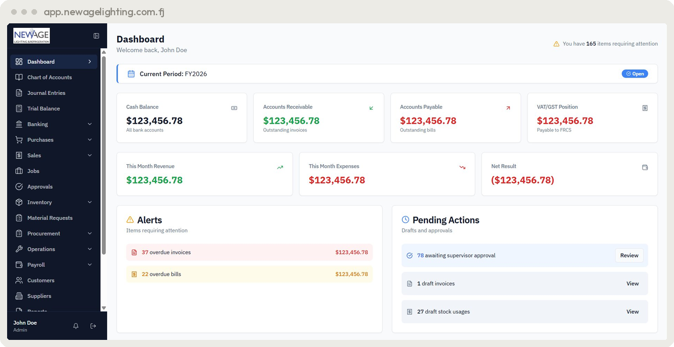 Newage ERP cloud accounting and payroll software built by SpiderWebs Fiji