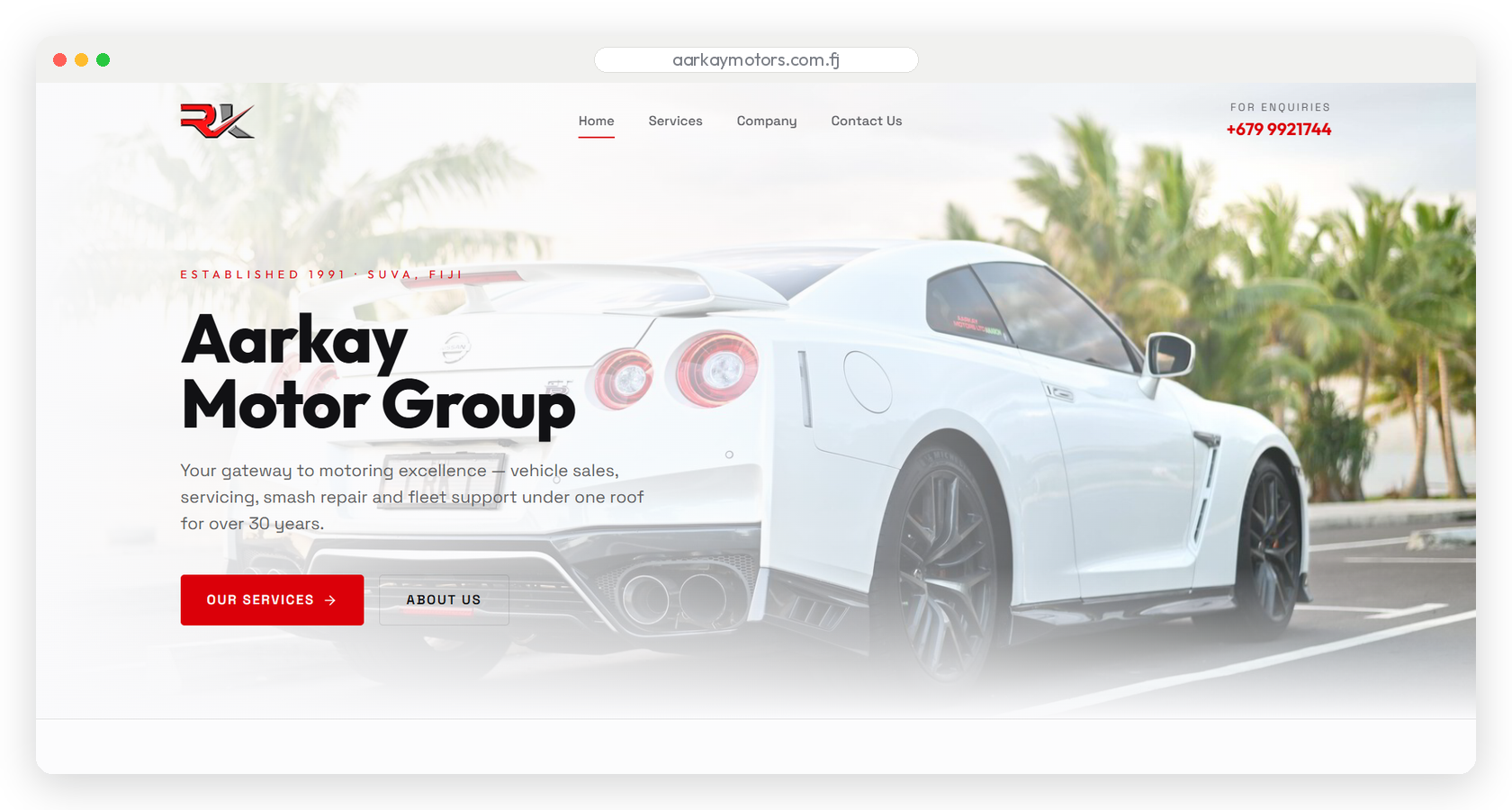 Aarkay Motors Fiji car dealership website built by SpiderWebs Fiji
